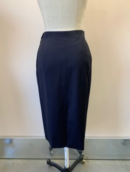 Womens, Skirt, BURBERRY, Navy Blue, Wool, Solid, W24, 2 Pockets, Side Zipper, Below Knee