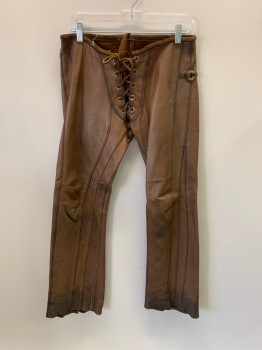 MTO, Brown, Leather, Lace Up Front, Silver Metal Grommets, Large Silver Metal Ring & Tab On Waist