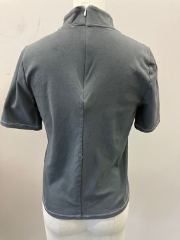 Womens, Top, TOP SHOP, Gray, Cotton, Solid, B:34, 6, Mock Neck, S/S, with White Stitching Detail , Back White Zipper