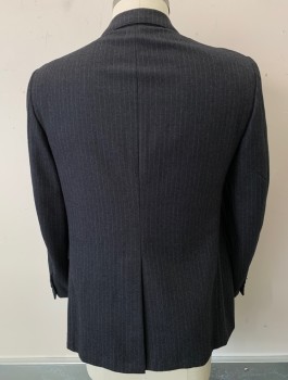 Mens, 1970s Vintage, Suit, Jacket, CARROLL  AND COMPANY, Gray, White, Wool, Stripes - Pin, 42L, 2 Button, Flap Pockets, Single Vent, Red Paisley Lining