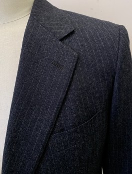 Mens, 1970s Vintage, Suit, Jacket, CARROLL  AND COMPANY, Gray, White, Wool, Stripes - Pin, 42L, 2 Button, Flap Pockets, Single Vent, Red Paisley Lining
