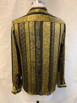 Mens, Casual Shirt, ASOS , Gold, Black, Viscose, Polyester, Stripes, Reptile/Snakeskin, XS, L/S, Button Front, Silky