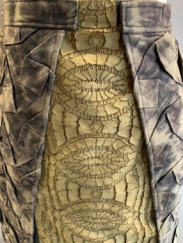 Womens, Sci-Fi/Fantasy Skirt, MTO, Brown, Mushroom-Gray, Khaki Brown, Tan Brown, Synthetic, Cotton, Mottled, W36, Velcro Snap On Waist Band, Front Slit, With Geometric Pleading Khaki Texture Panel On Front