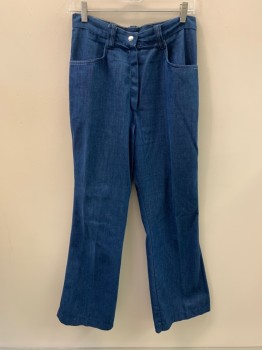 Womens, Jeans, NL, Denim Blue, Polyester, Cotton, W30, High Waist, Top Pockets, Zip Front, White Stitching, Bell Bottoms