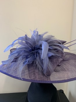 Womens, Straw Hat, NORDSTROM, Navy Blue, Straw, Solid, OS, Wide Brim, Bow and Flowers Made From Straw