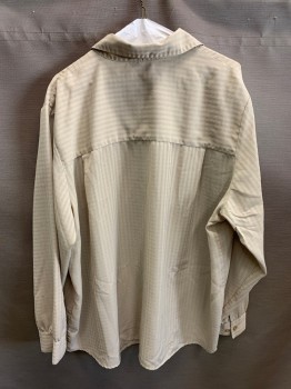 Womens, Blouse, JOANNA PLUS, Tan Brown, Polyester, Solid, 54B, 3XL, L/S, Button Front, Pockets With Flaps, Self Stripe/check