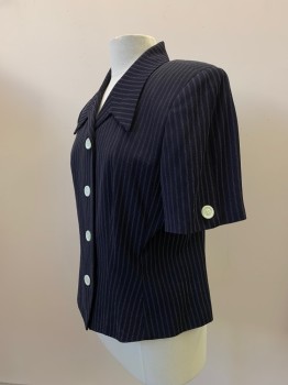 Womens, 1990s Vintage, Suit, Jacket, VALERIE STEVENS, Black, Off White, Acetate, Polyester, Stripes - Pin, W28, B36, S/S, Button Front, Collar Attached, Button On Sleeves