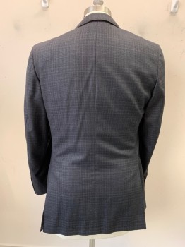 CANALI, Charcoal Gray, Black, Wool, Plaid, 2 Buttons, Single Breasted, Notched Lapel, 3 Pockets