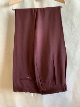 Vincenzo, Red Burgundy, Wool, Solid, Pleated Front, Belt Loops, 4 Pockets,