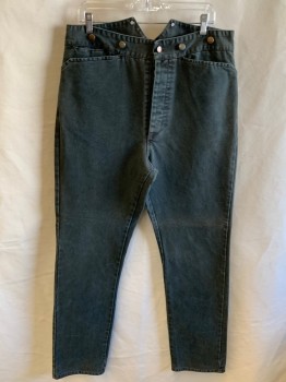 Mens, Historical Fiction Pants, NL, Charcoal Gray, Cotton, Solid, 34, 35, F.F, Button Front, 3 Pockets, Metal Suspender Buttons, Half Belt In Back, 1 Back Pocket