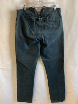 Mens, Historical Fiction Pants, NL, Charcoal Gray, Cotton, Solid, 34, 35, F.F, Button Front, 3 Pockets, Metal Suspender Buttons, Half Belt In Back, 1 Back Pocket