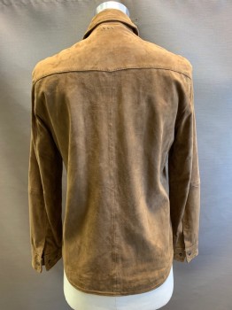 Mens, Casual Jacket, John Varvatos, Camel Brown, Suede, Solid, S, L/S, Zip Front, Collar Attached, Side Pocket And Chest Pockets, Snap Buttons,