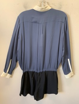 MASON, Slate Gray, Black, Silk, Top Is Gray, Shorts Are Black, L/S, White Collar And Cuffs, 5 Button Placket, Drawstring Waist