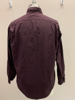 CIVILIANAIRE, Wine Red, Cotton, Solid, L/S, Button Front, Collar Attached, Chest Pockets