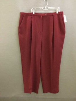 Womens, Slacks, STYLE & COLLECTION, Dk Red, Polyester, Solid, 24W, Single Pleat Front, Zip Fly