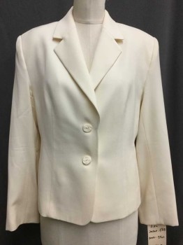 Womens, Suit, Jacket, NO LABEL, Cream, Wool, Solid, 38, Single Breasted, Long Sleeves, 2 Button Closure