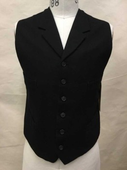 Black, Wool, Solid, Button Front, Notch Lapel 4 Pockets,