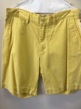Mens, Shorts, RALPH LAUREN, Yellow, Cotton, Solid, 34, 5 + Pockets, Flat Front,