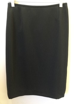 Womens, Suit, Skirt, TAHARI, Black, Cream, Synthetic, Stripes - Pin, 4, Black with Cream Pin Stripes, Small Waistband, Knee Length, Center Back Zip