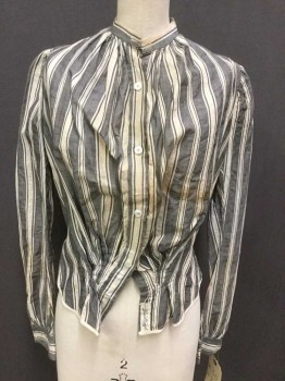 THE WEST END, Off White, Black, Linen, Stripes, Button Front, Collar Band, Long Sleeves,