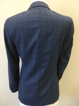 Mens, Suit, Jacket, BANANA REPUBLIC, Black, Gray, Teal Blue, Wool, Plaid-  Windowpane, Plaid, 33, 38R , 29.5, with Diagonal Self Slate Gray Lining, Notched Lapel, , Single Breasted, 2 Black Button Front, 3 Pockets, Long Sleeves, 2 Split Back Hem