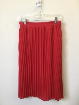Womens, Skirt, Knee Length, A NEW DAY, Red, Polyester, Solid, S, Prem Pleated Skirt to Waistband, Elasticated Back Waist