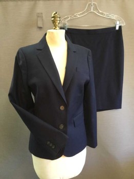 Womens, Suit, Jacket, J CREW, Navy Blue, Wool, Solid, 6, Notched Lapel, 2 Button Single Breasted, 2 Pockets with Flaps