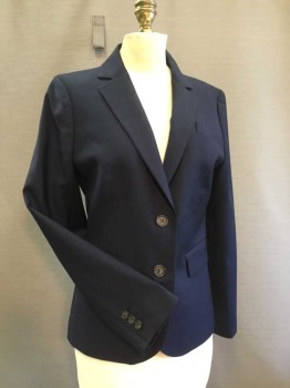 J CREW, Navy Blue, Wool, Solid, Notched Lapel, 2 Button Single Breasted, 2 Pockets with Flaps