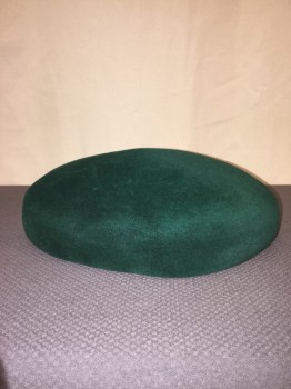 Womens, Hat, LA FAMILIARE, Green, Solid, Beret Style, Velvet, Folded Under, Spotted Discoloration,