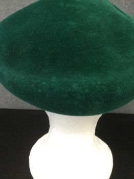 Womens, Hat, LA FAMILIARE, Green, Solid, Beret Style, Velvet, Folded Under, Spotted Discoloration,