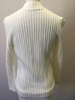 Womens, Top, NL, Cream, Polyester, Solid, S, Rib Knit, Mock Neck, Ls, Zip Half Front