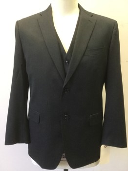 Mens, Suit, Jacket, JONES NY, Charcoal Gray, Wool, Solid, 44, 2 Buttons,  Notched Lapel, 3 Pockets,