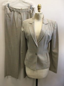 Womens, Suit, Jacket, EXPRESS, Brown, Tan Brown, Red, Lt Blue, Polyester, Rayon, Plaid, 6, Single Breasted, 2 Buttons,  Collar Attached, Notched Lapel, 2 Welt Pockets, Long Sleeves,