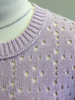 Womens, Pullover, POINT SUR, Lavender Purple, Cotton, Solid, M, Knit with Open Holes/Circles Throughout, Long Sleeves, Crew Neck