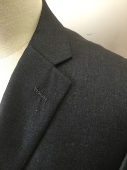 PORTOFILO, Dk Gray, Polyester, Viscose, Solid, Single Breasted, Notched Lapel, 2 Buttons, 3 Pockets, Black Self Paisley Pattern Lining