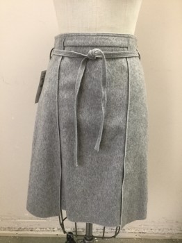 Womens, Skirt, Knee Length, ZARA, Heather Gray, Wool, Polyester, Heathered, Solid, XS, Plush Wool, 2 Vertical Panels at Either Side with Kick Pleats at Hem, Double Belt Loops, **Matching Self Fabric 1/2" Wide BELT