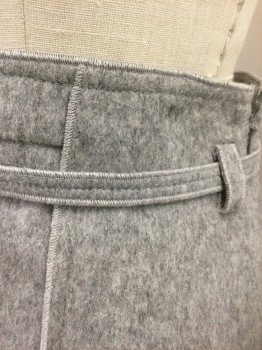 Womens, Skirt, Knee Length, ZARA, Heather Gray, Wool, Polyester, Heathered, Solid, XS, Plush Wool, 2 Vertical Panels at Either Side with Kick Pleats at Hem, Double Belt Loops, **Matching Self Fabric 1/2" Wide BELT
