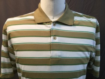 RED CHILES, Cream, Khaki Brown, Green, Cotton, Polyester, Stripes - Horizontal , Cream/khaki/green Horizontal Stripes, Khaki Collar Attached,  2 Button Front, Short Sleeves,