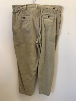 CHAPS, Khaki Brown, Cotton, Corduroy, Side Pockets, Zip Front, Flat Front, 2 Back Pockets with Buttons