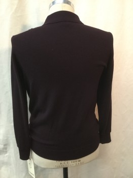 Mens, Pullover Sweater, BLOOMINGDALE'S, Plum Purple, Wool, Solid, S, Polo, C.A., 3 Buttons, L/S