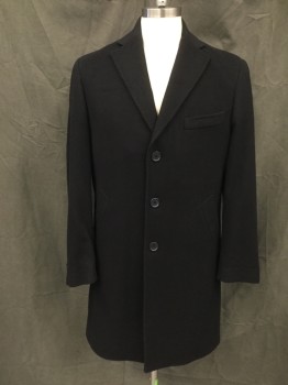 AQUAVIVA, Black, Wool, Nylon, Solid, Single Breasted, Collar Attached, Notched Lapel, 3 Pockets, Hand Picked Collar/Lapel, Long Sleeves