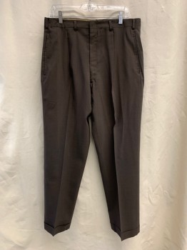 Mens, 1960s Vintage, Suit, Pants, LEE-DAN, Dk Brown, Black, Wool, Synthetic, 2 Color Weave, 32/30, Pleated Front, 4 Pockets, Watch Pocket, Zip Fly, Belt Loops, Cuffed,