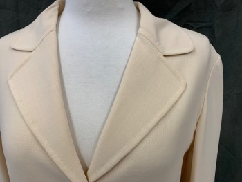 JILL SANDER, Cream, Wool, Solid, 3 Button Front, Collar Attached, Notched Lapel, 2 Patch Pockets, No Lining,