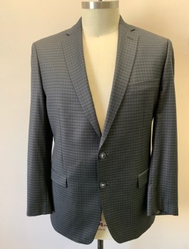 Mens, Sportcoat/Blazer, CALVIN KLEIN, Dk Gray, Charcoal Gray, Wool, Check , 44L, Single Breasted, Notched Lapel, 2 Buttons, 3 Pockets