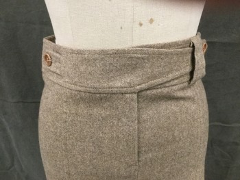 Womens, Skirt, Below Knee, THEORY, Lt Brown, Wool, Elastane, Heathered, Tweed, 0, Zip Fly, Slight A-line,  2" Waistband with Button Tab and 1 Belt Loops, Button Tab to Other Side Through Tab Hole