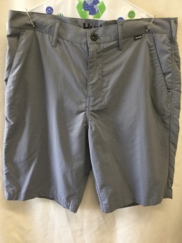 Mens, Shorts, Hurley, Gray, Solid, 31, Diagonal Side Pockets, Zipper Front, Back Pockets