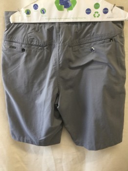Mens, Shorts, Hurley, Gray, Solid, 31, Diagonal Side Pockets, Zipper Front, Back Pockets
