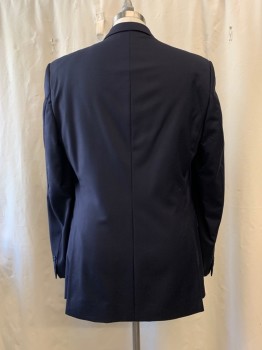 Mens, Sportcoat/Blazer, SY DEVORE, Navy Blue, Wool, Solid, 44 L, Notched Lapel, Collar Attached, 2 Buttons,  3 Pockets,