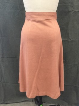 ARDEE, Salmon Pink, Poly/Cotton, Solid, Button Front, Panels, A-line, 2" Waistband, Below Knee Length