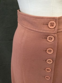 ARDEE, Salmon Pink, Poly/Cotton, Solid, Button Front, Panels, A-line, 2" Waistband, Below Knee Length
